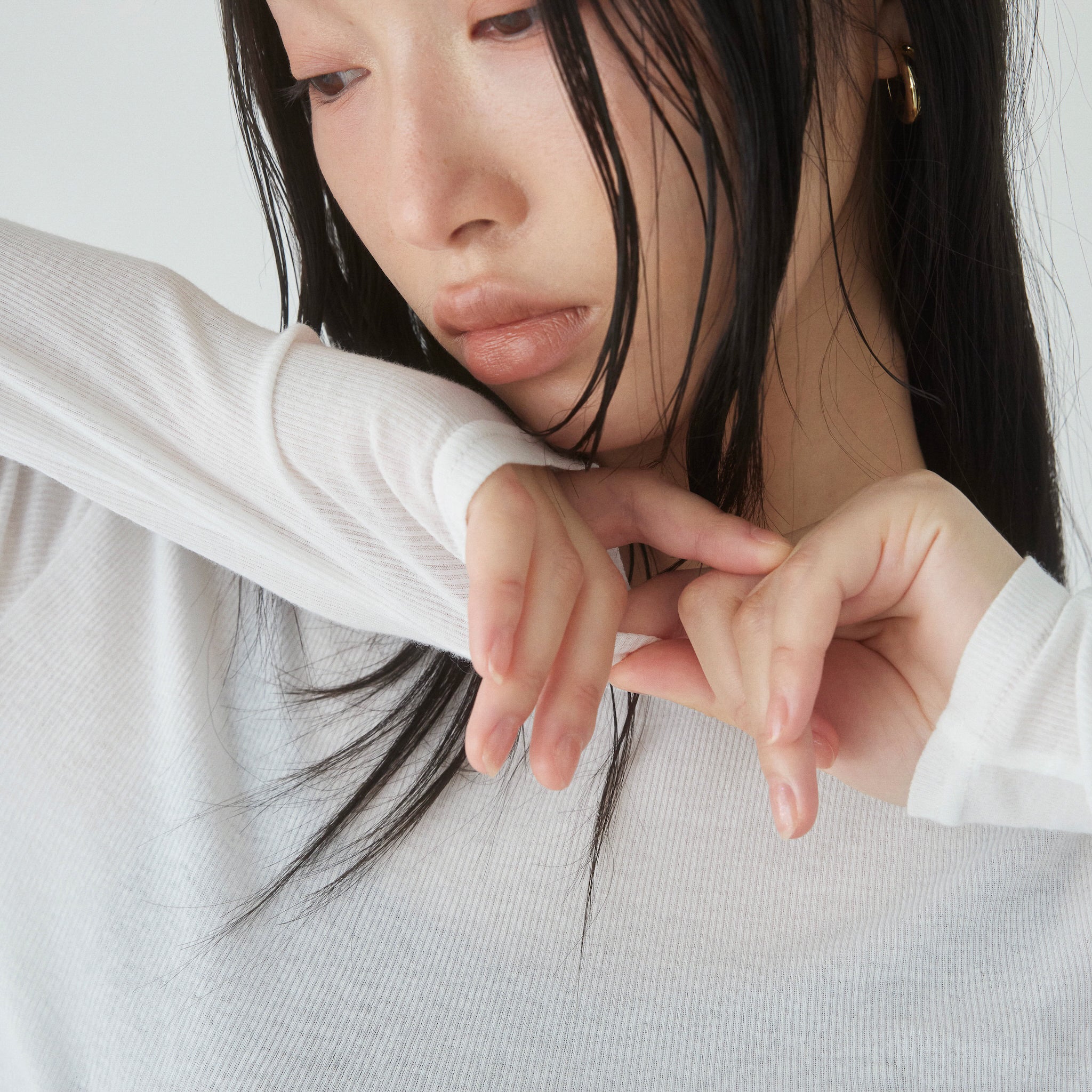 Soft sheer RIBレースアップトップス