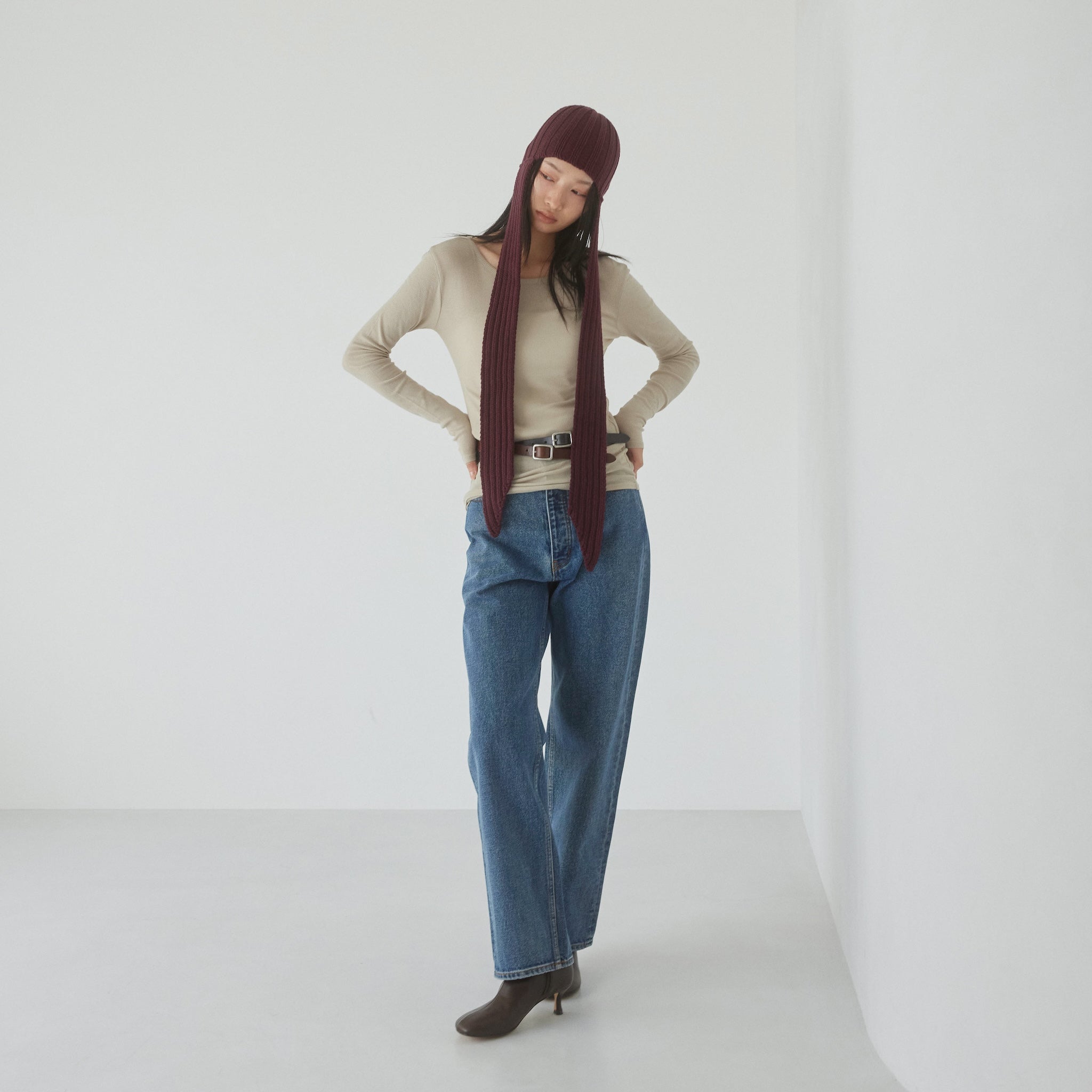 Soft sheer RIBレースアップトップス