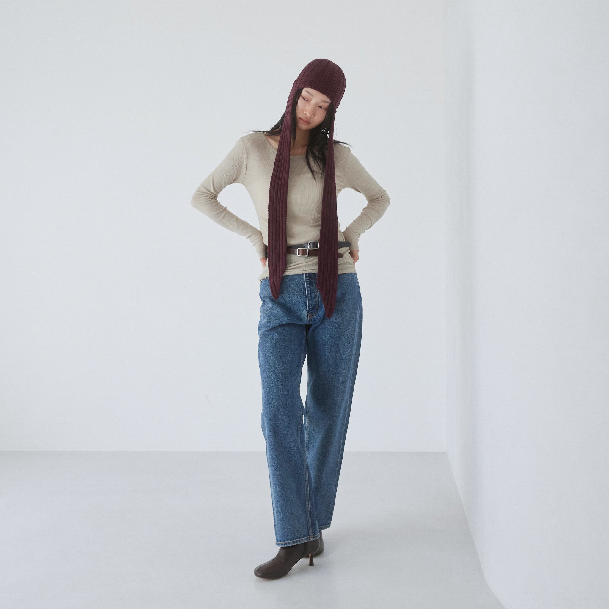 Soft sheer RIBレースアップトップス Soft sheer RIBレースアップトップス