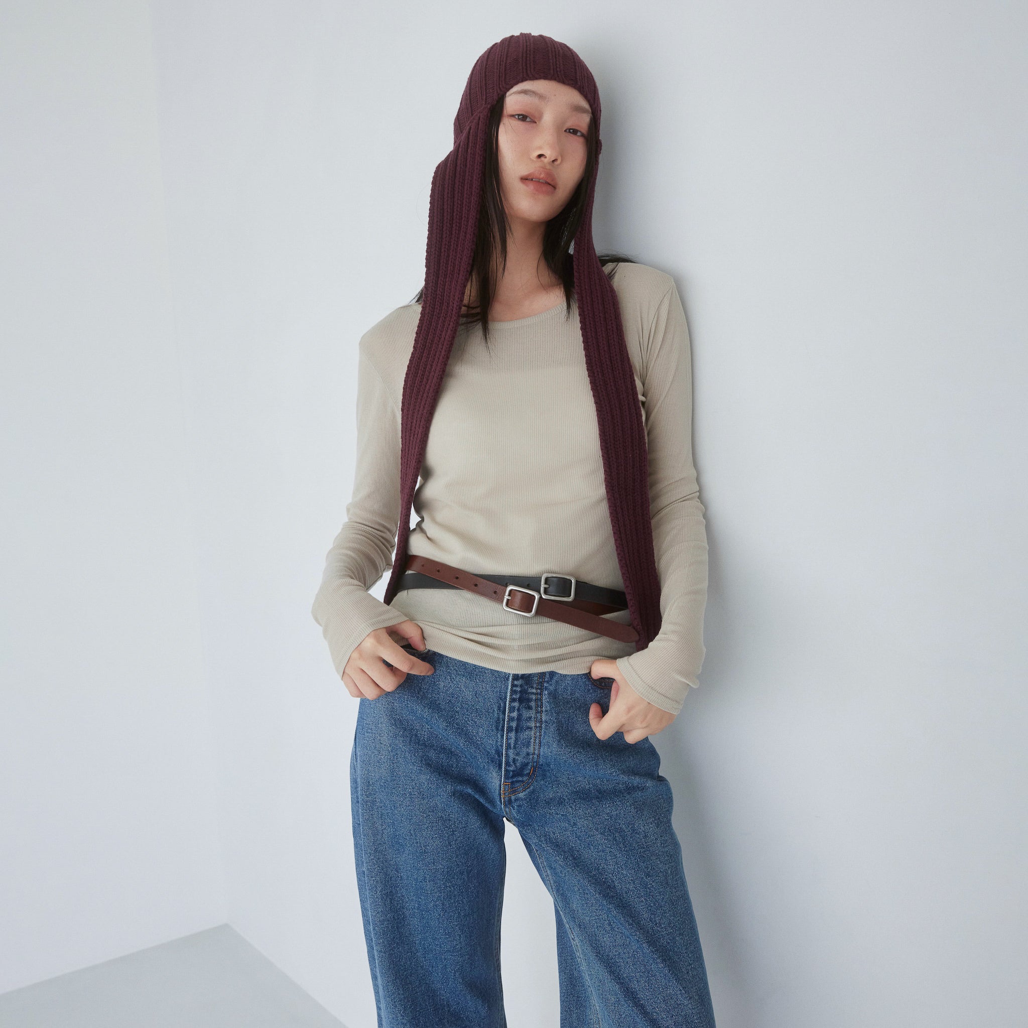 Soft sheer RIBレースアップトップス