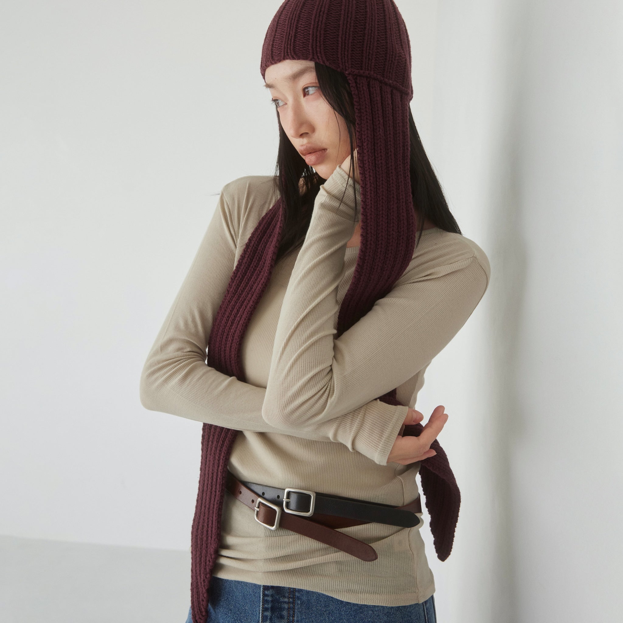 Soft sheer RIBレースアップトップス