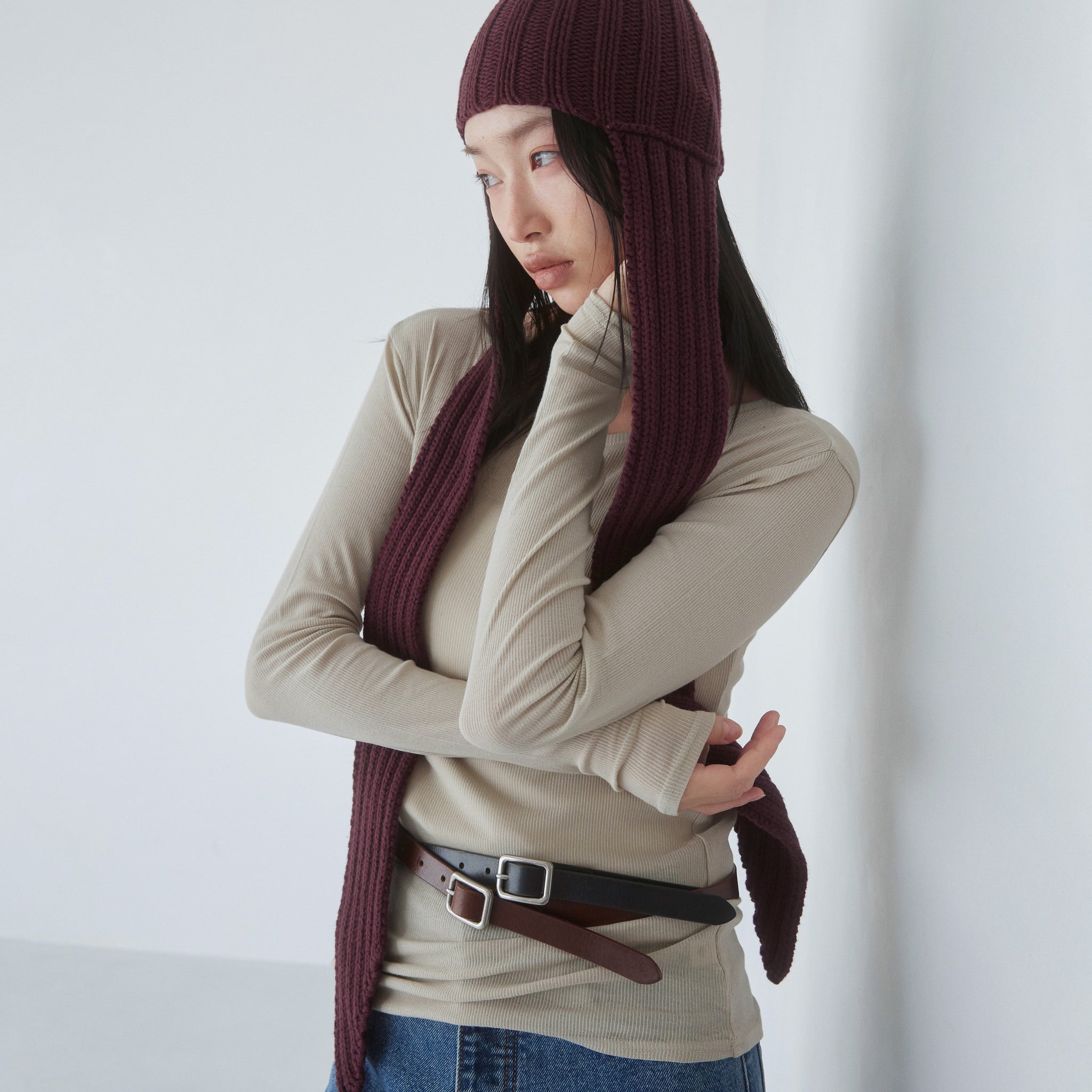 Soft sheer RIBレースアップトップス