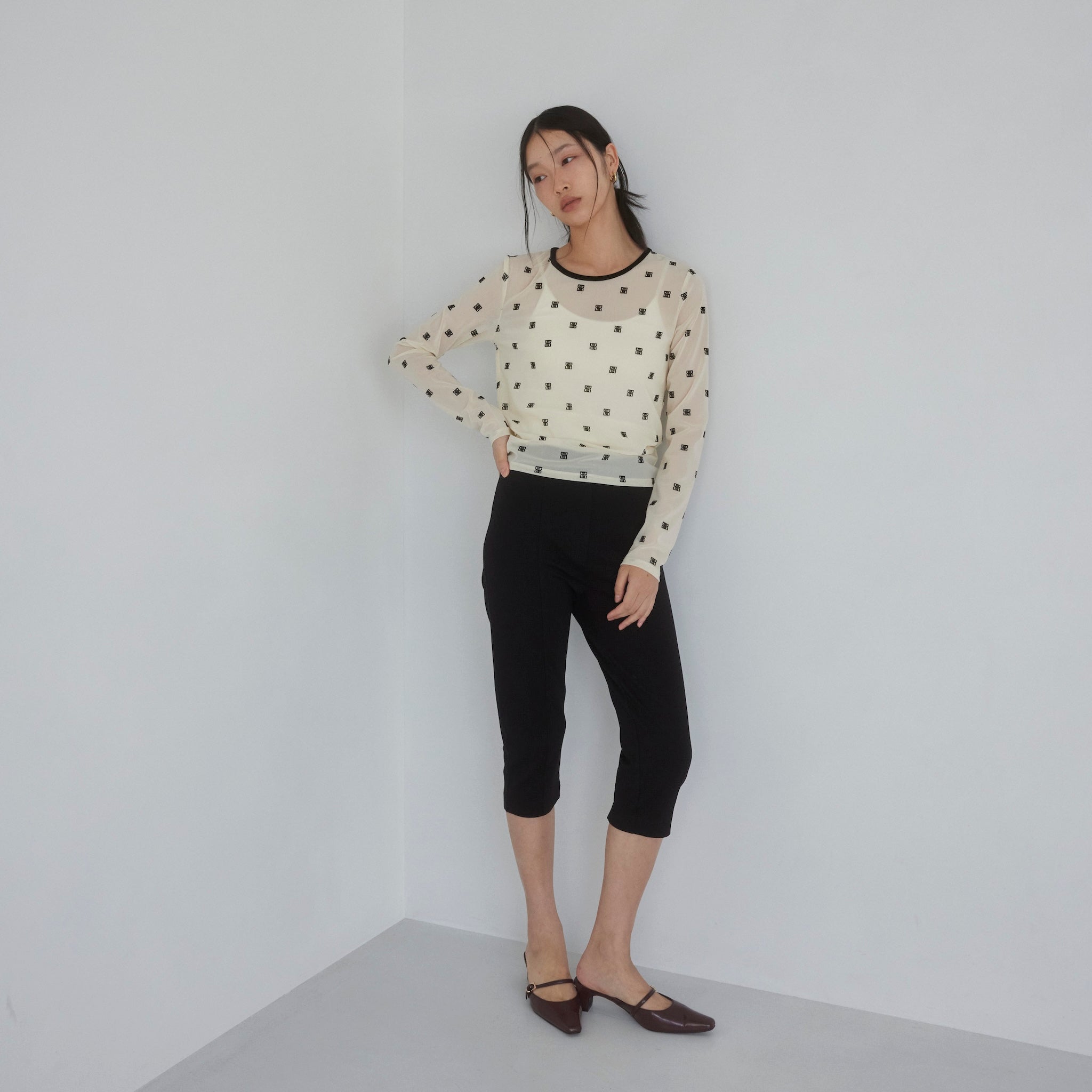 Flocked Multi Pattern Crew Neck Top