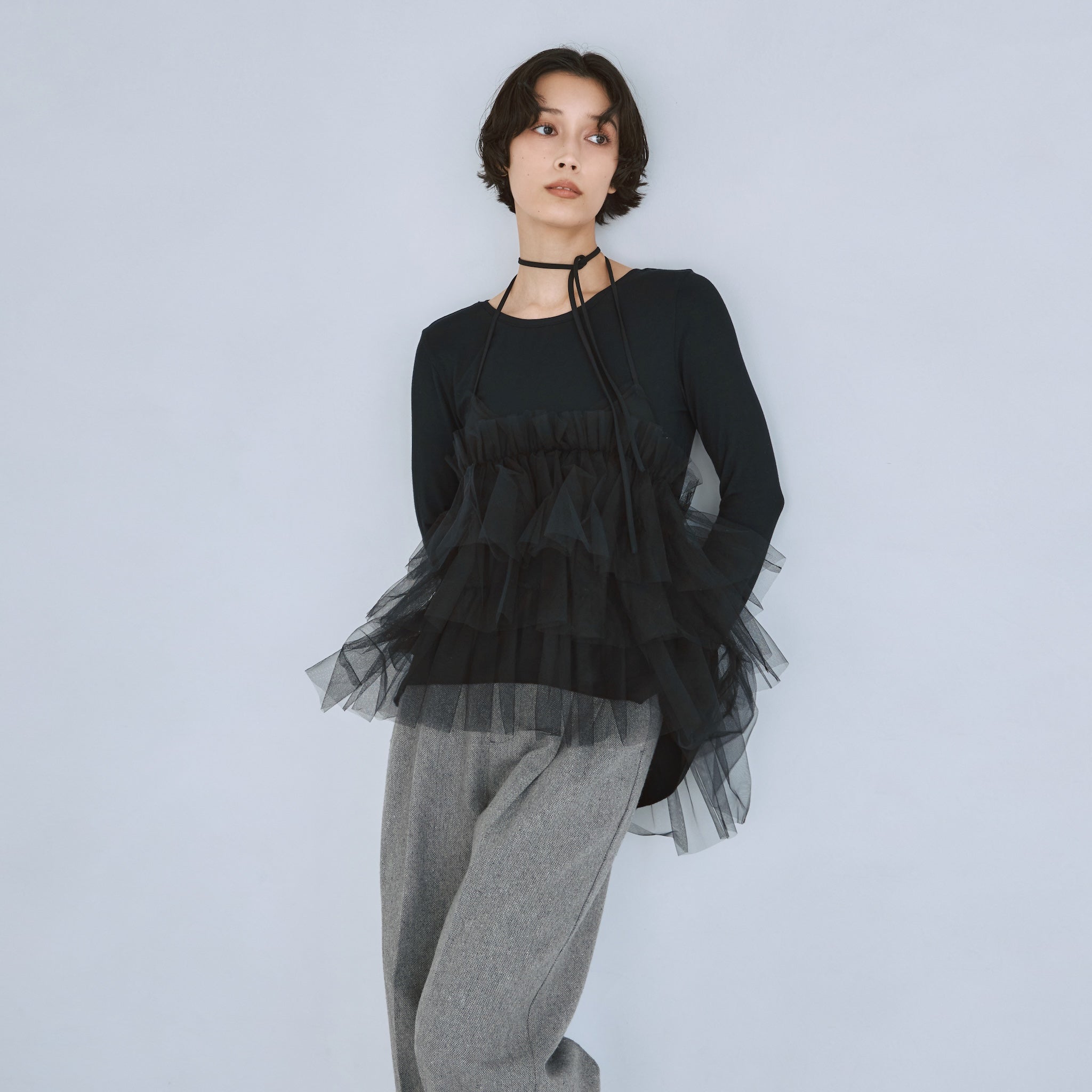 ホルターRibbon Tulleラウンドキャミソール