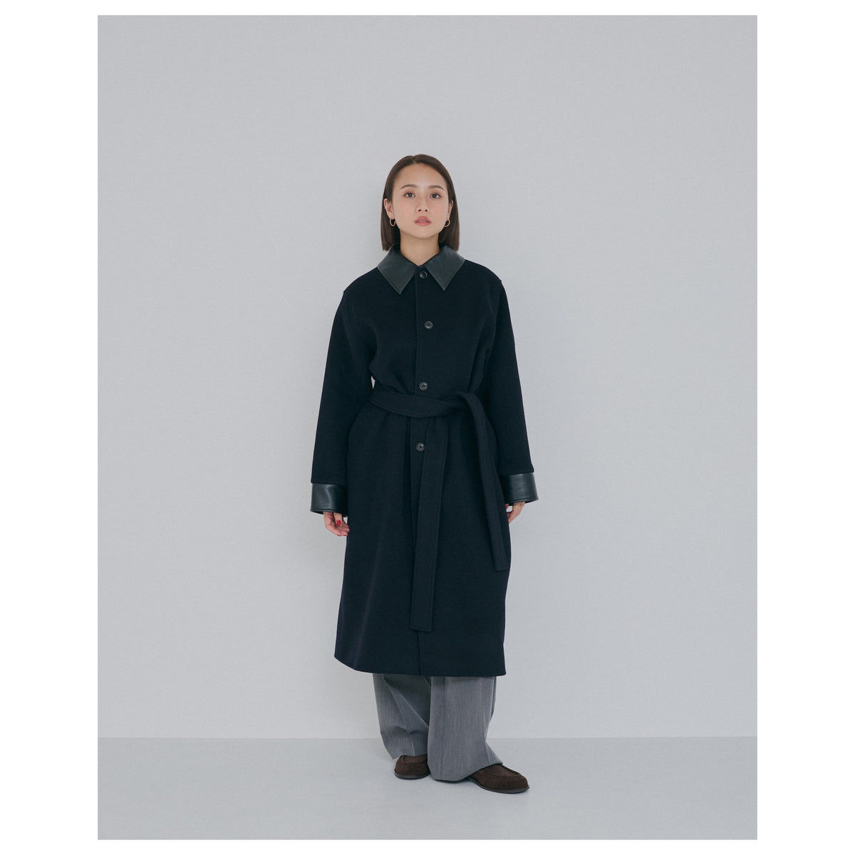 collab レザーcollarウールコート