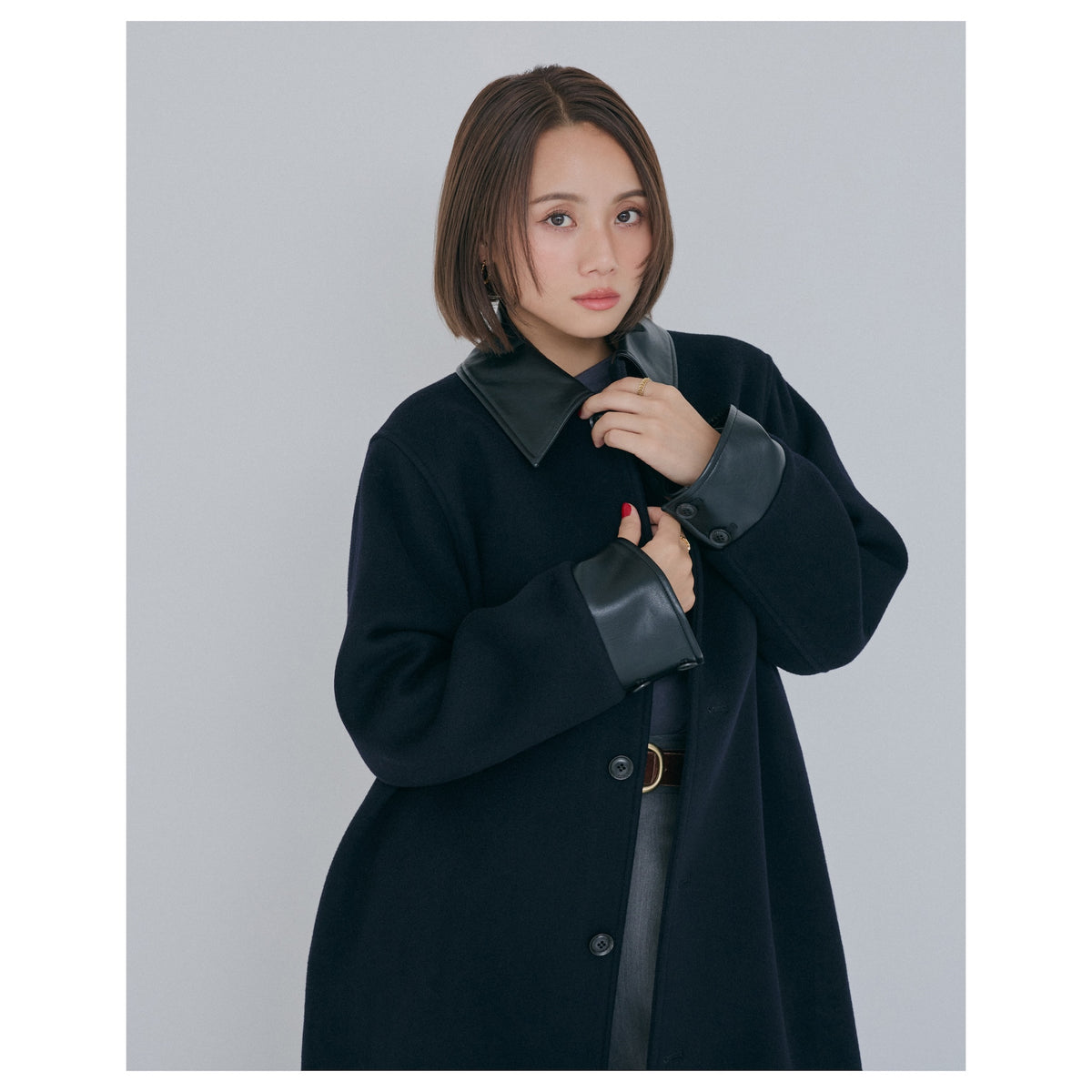 collab レザーcollarウールコート