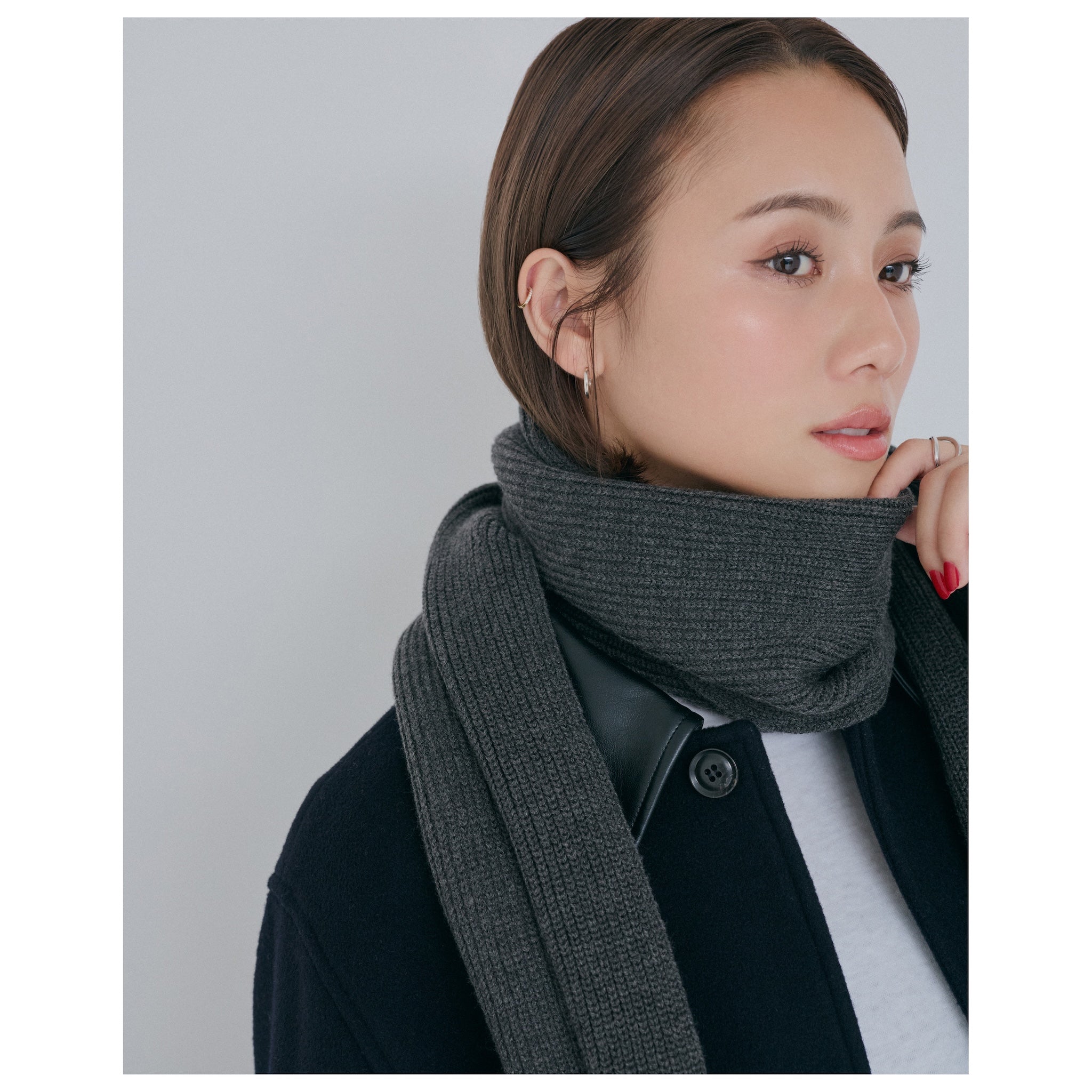 Collab leather collar wool coat