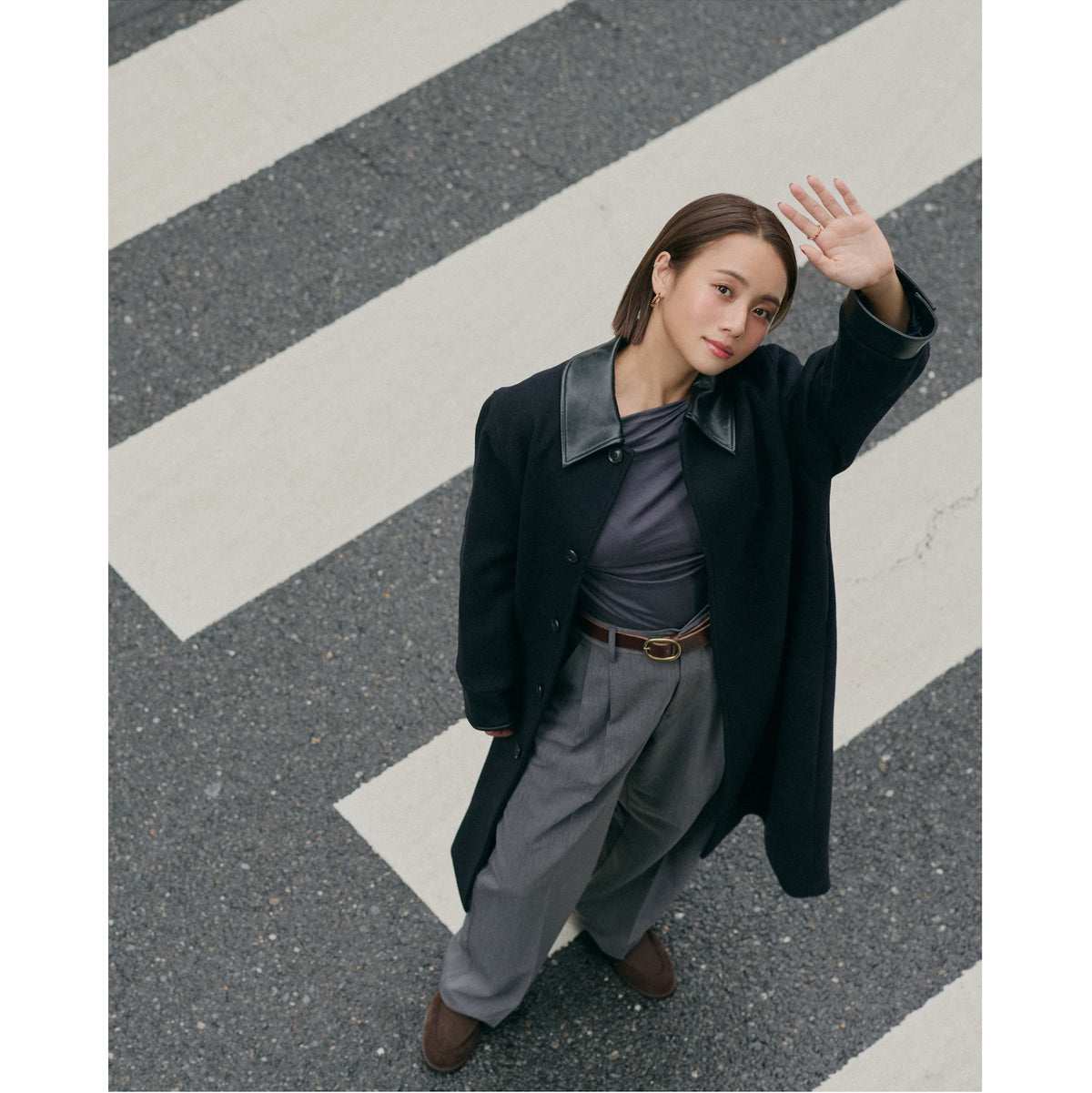 collab レザーcollarウールコート