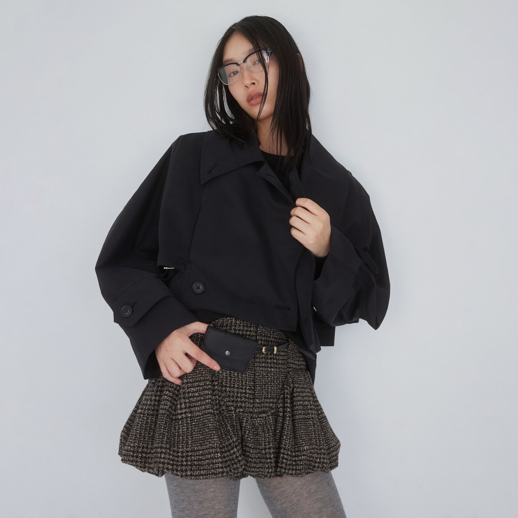 Multi collarショートトレンチコート