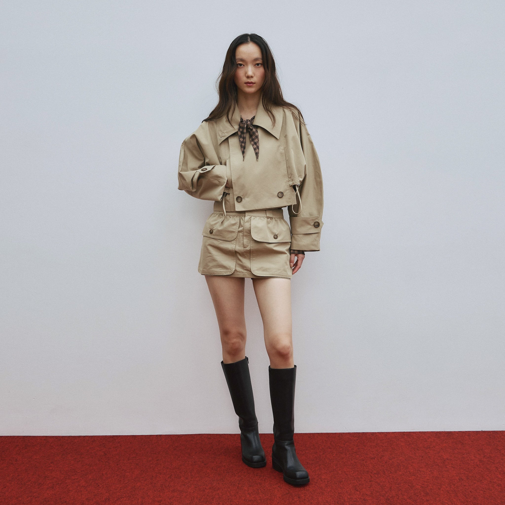 Multi collarショートトレンチコート