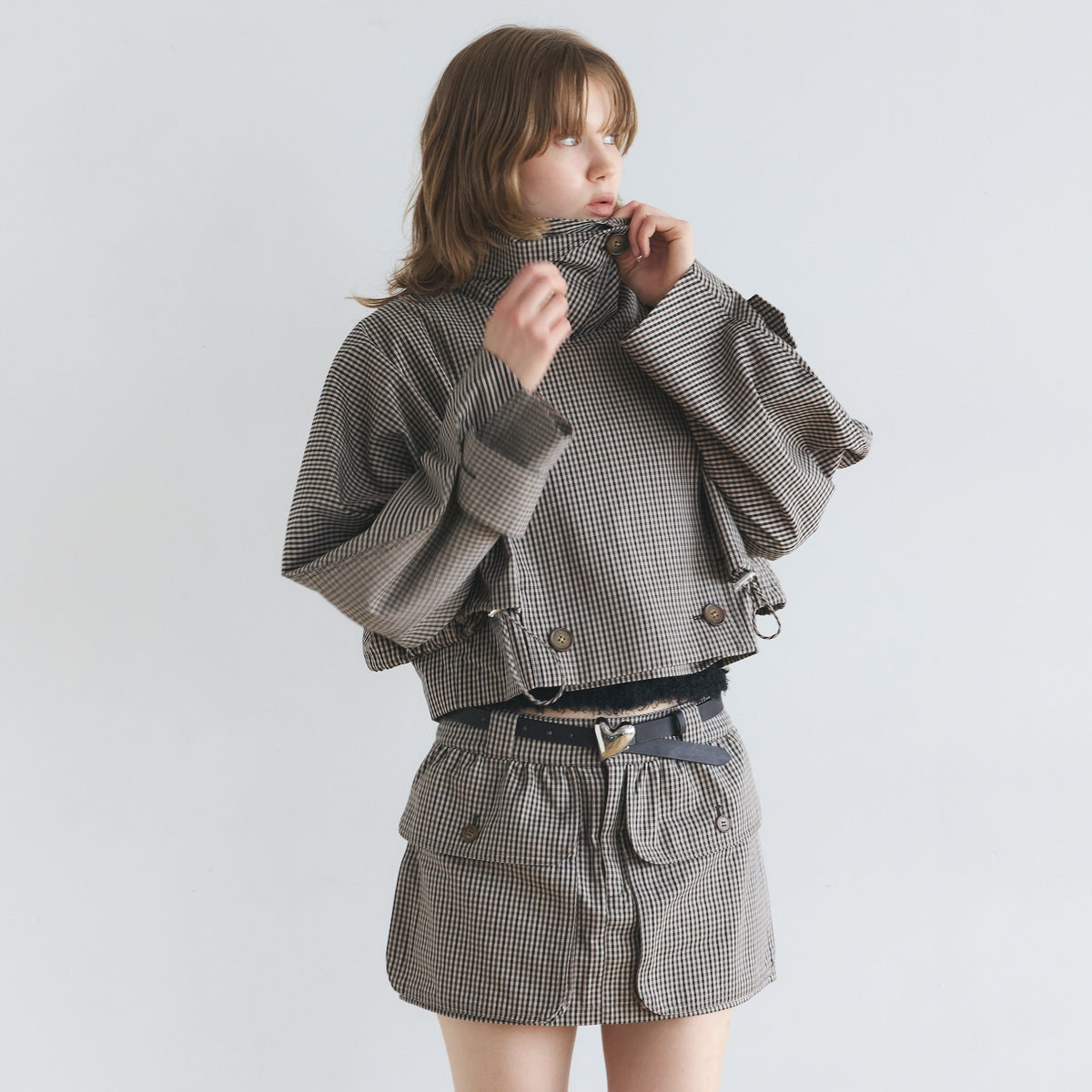 Multi collar short trench coat