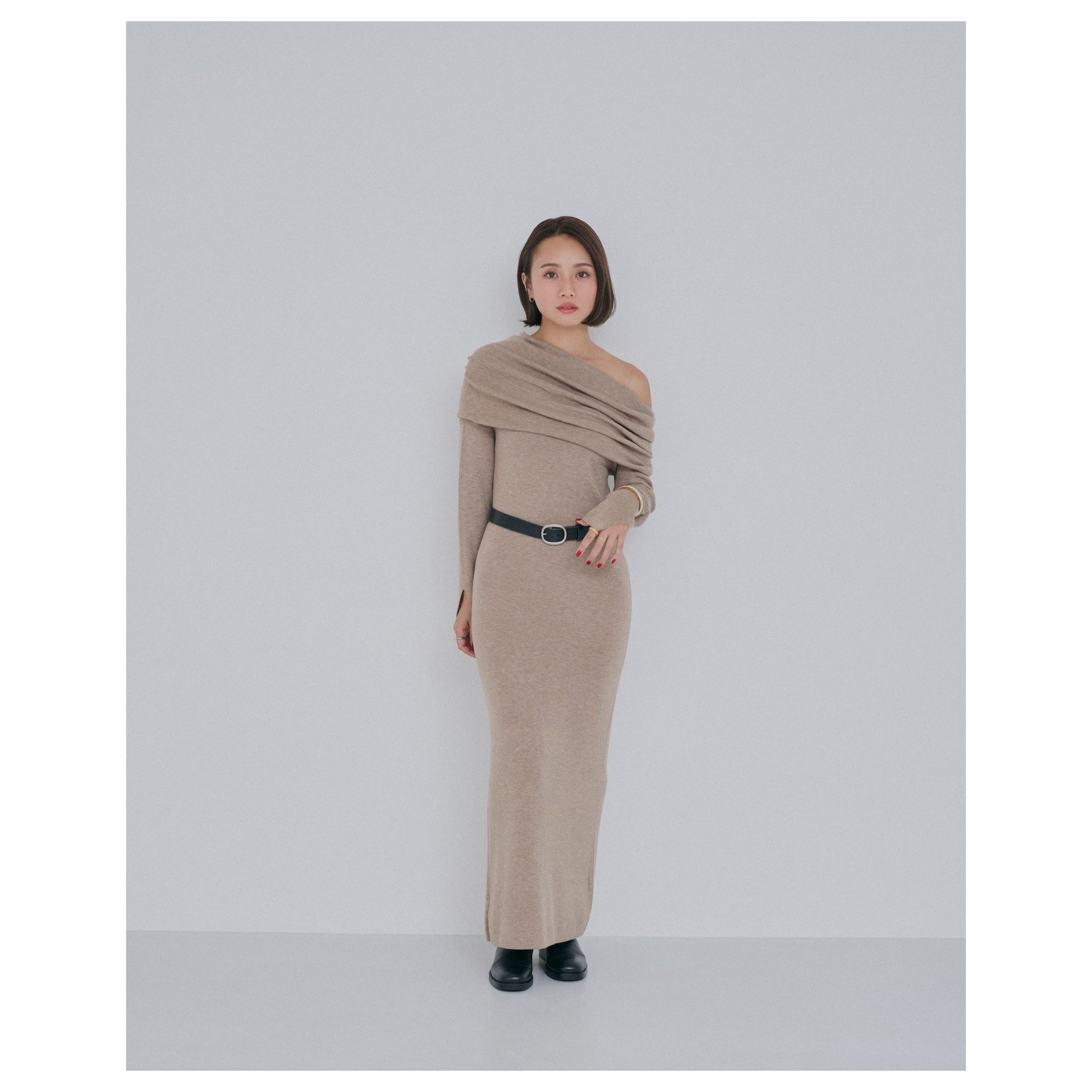 collab Silk wool off-the-shoulder knit dress