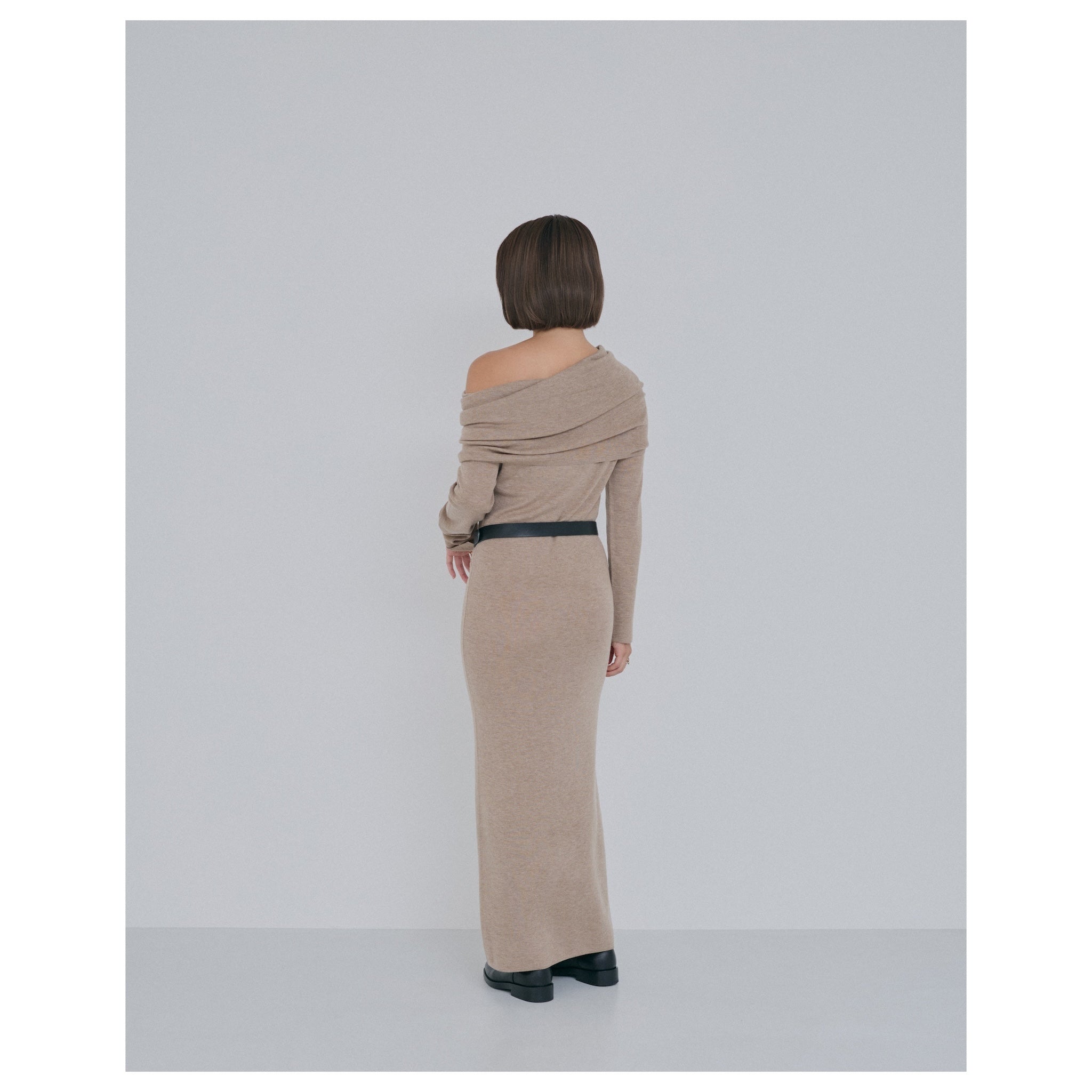 collab Silk wool off-the-shoulder knit dress