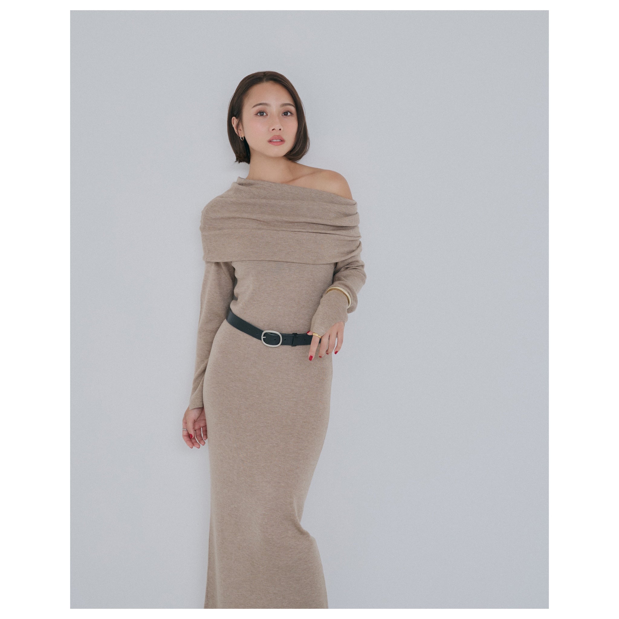 collab Silk wool off-the-shoulder knit dress