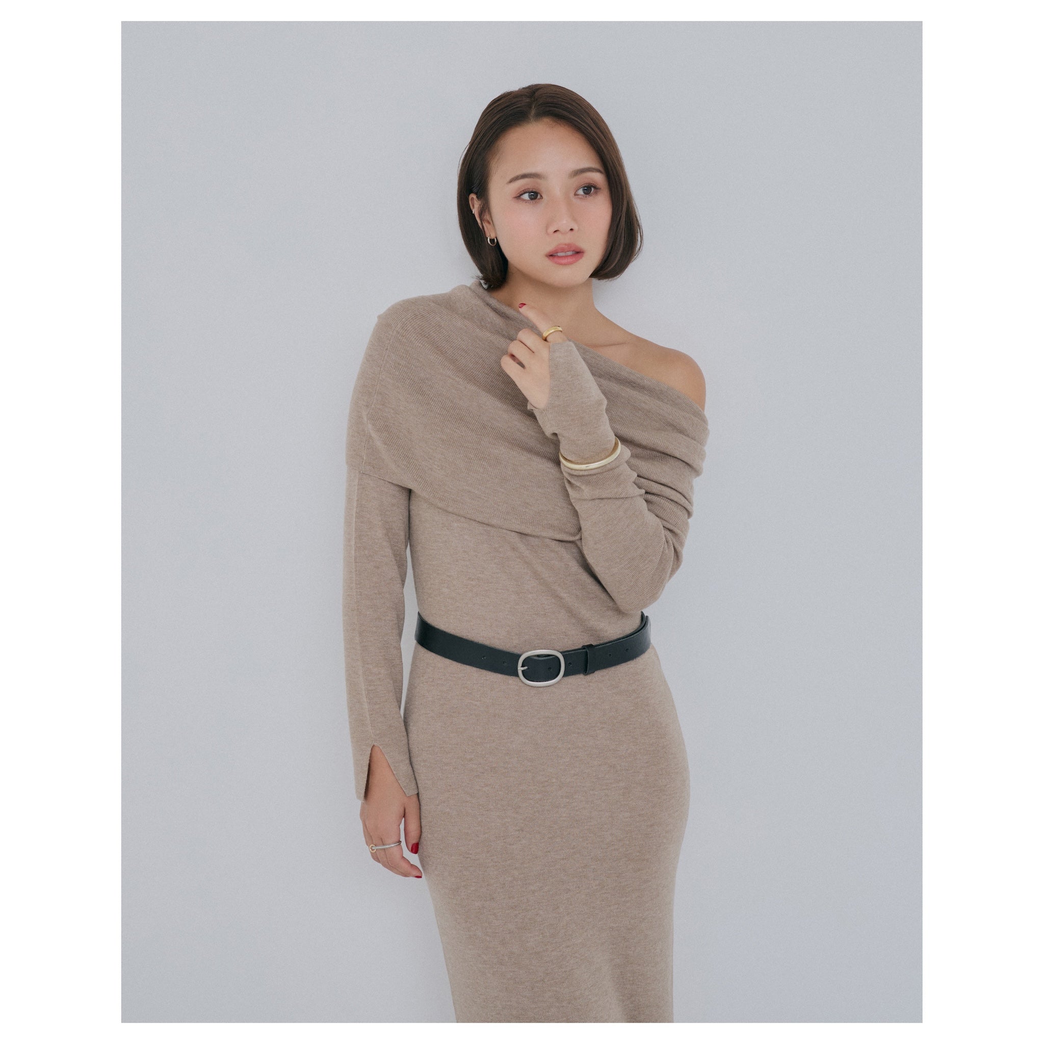 collab Silk wool off-the-shoulder knit dress