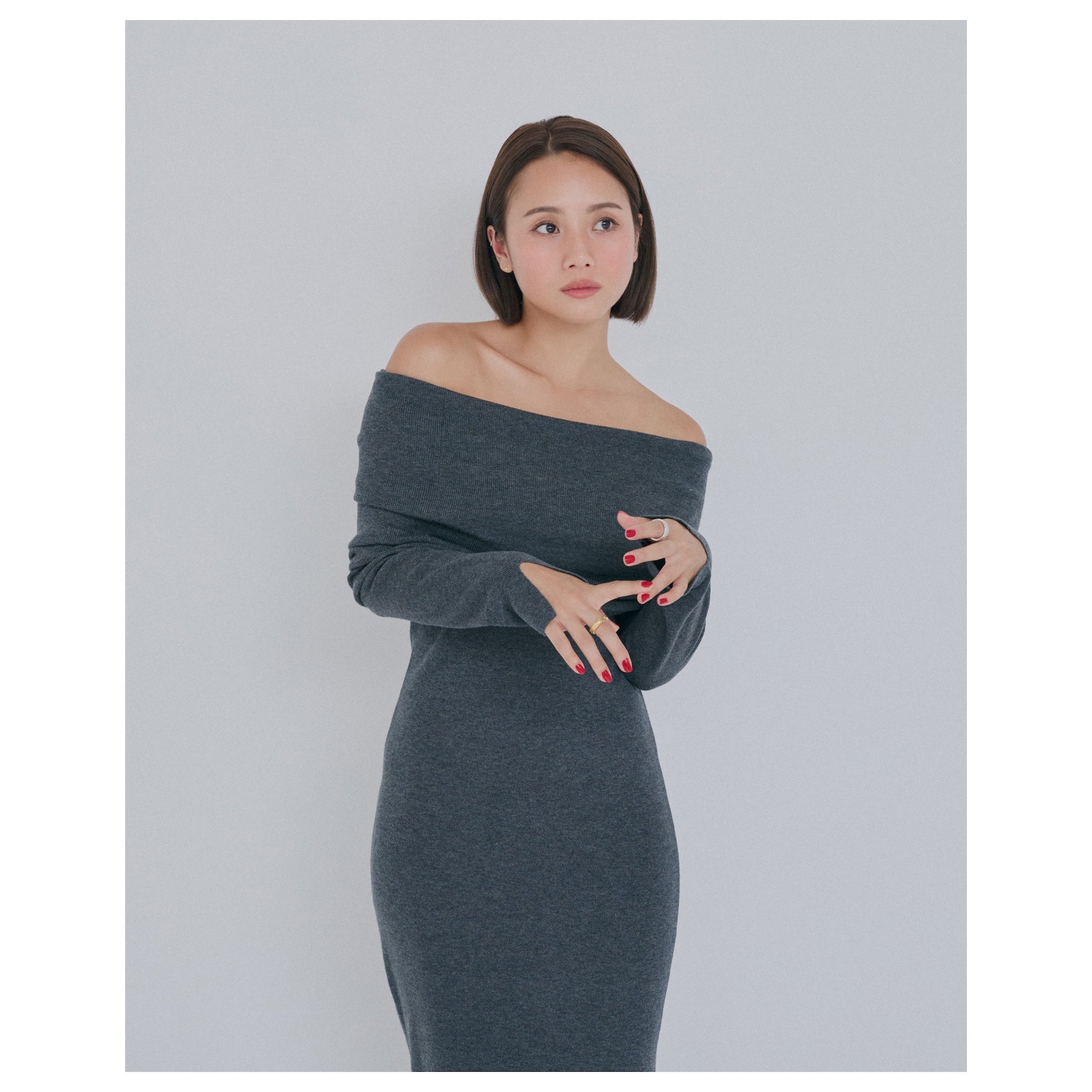 collab Silk wool off-the-shoulder knit dress