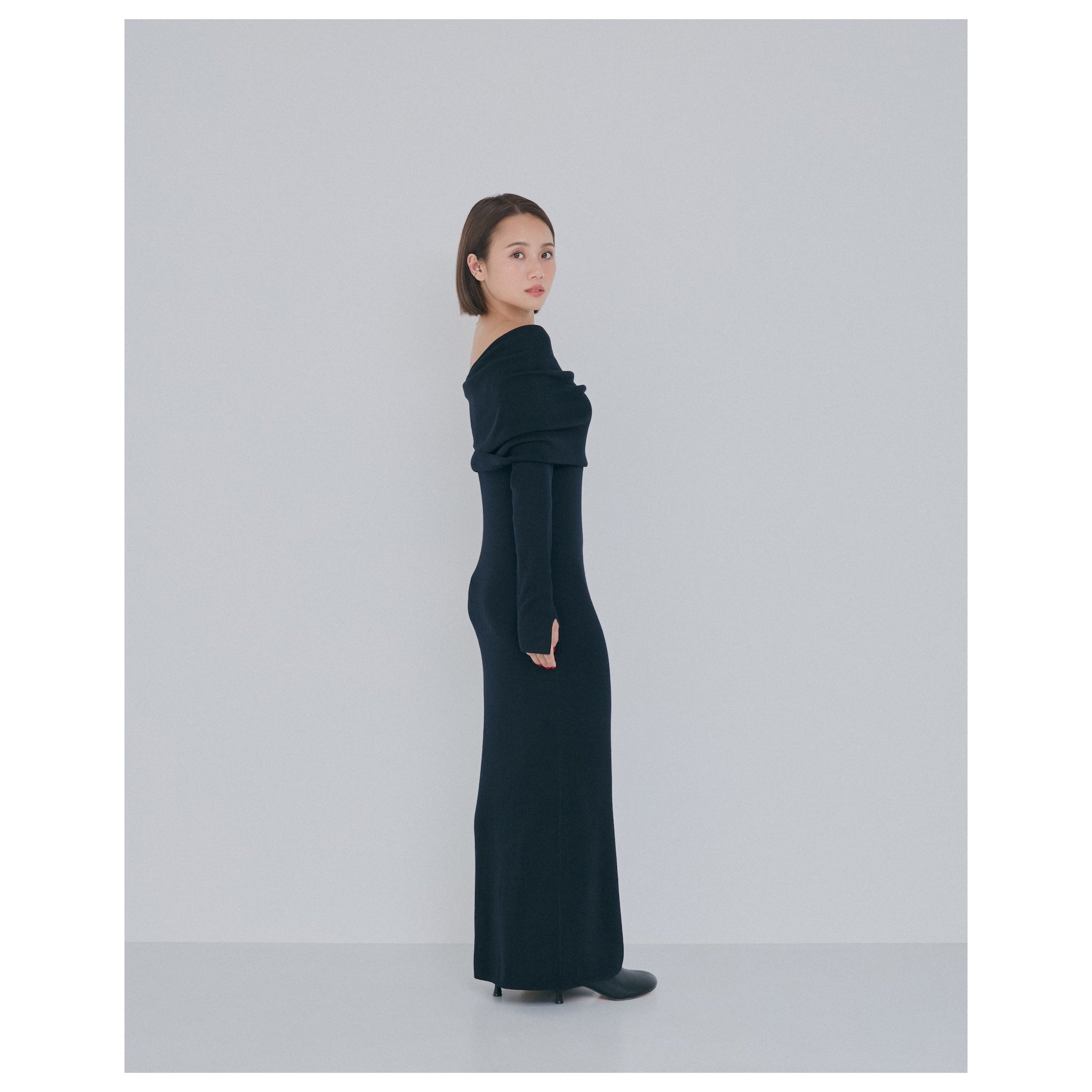 collab Silk wool off-the-shoulder knit dress