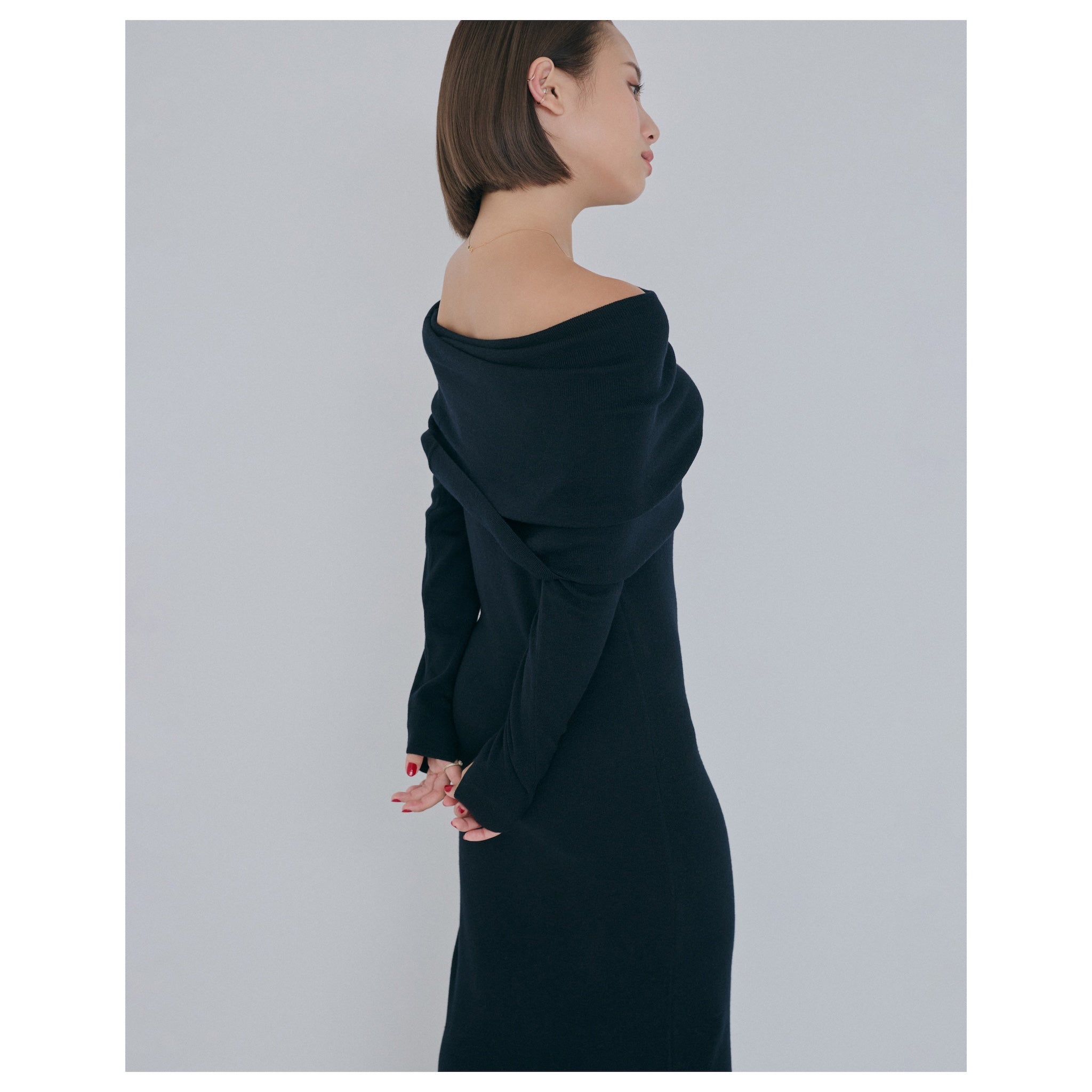 collab Silk wool off-the-shoulder knit dress
