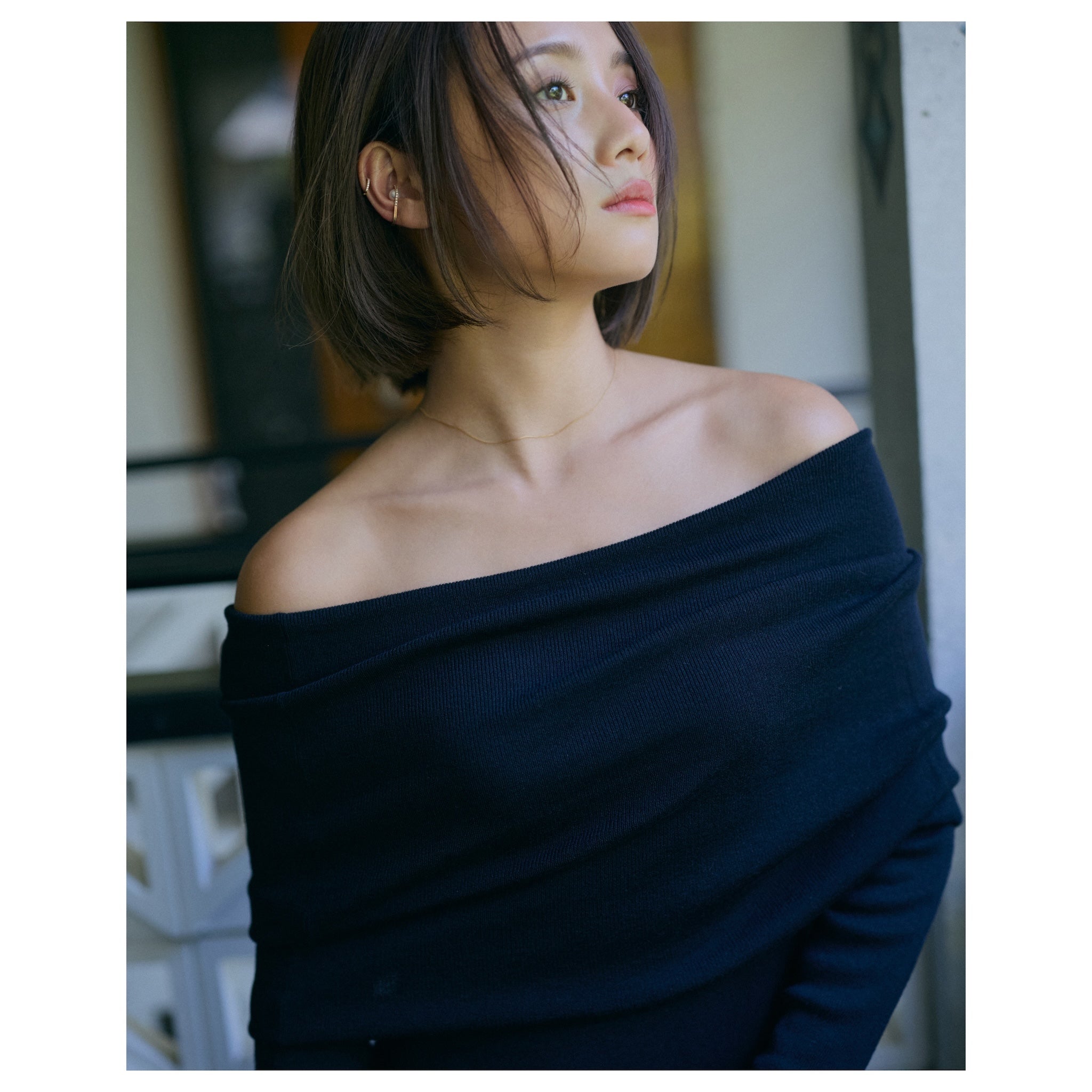 collab Silk wool off-the-shoulder knit dress