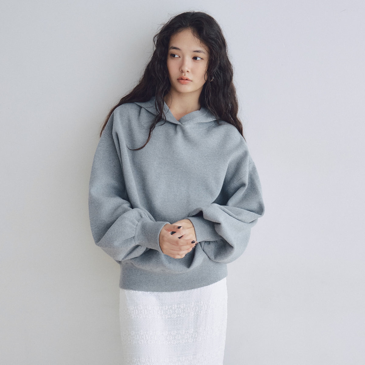 Clear Cotton Knit Hoodie