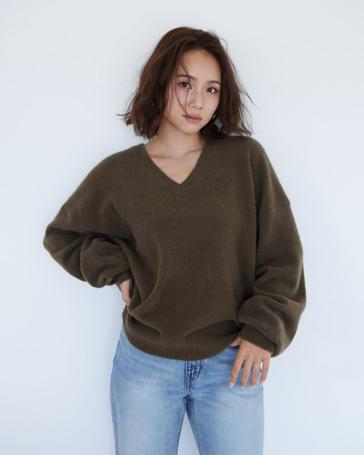 collab Basic Vネックニットトップス