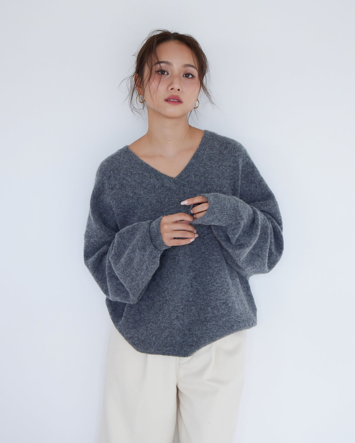collab Basic Vネックニットトップス