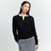 Henley Neck Ribbed Knit Pullover