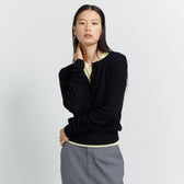 Henley Neck Ribbed Knit Pullover