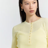 Henley Neck Ribbed Knit Pullover