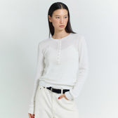 Henley Neck Ribbed Knit Pullover