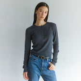 Henley Neck Ribbed Knit Pullover