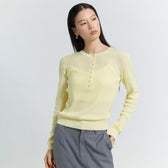 Henley Neck Ribbed Knit Pullover