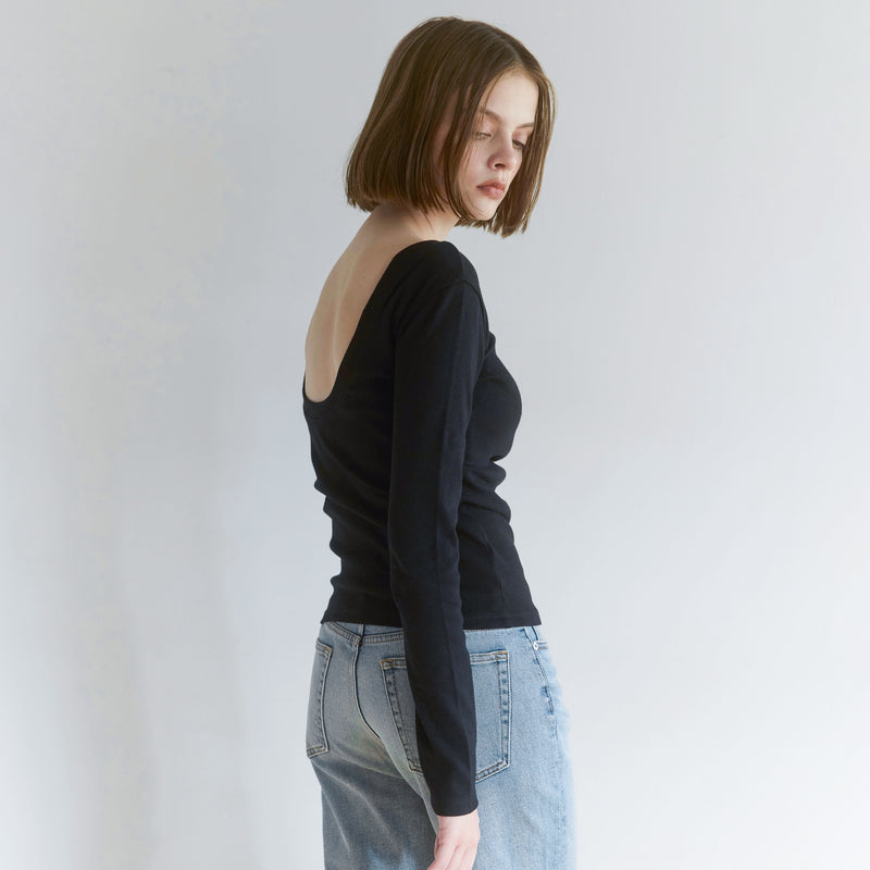 Old Cotton Back U-neck Long-sleeve Top