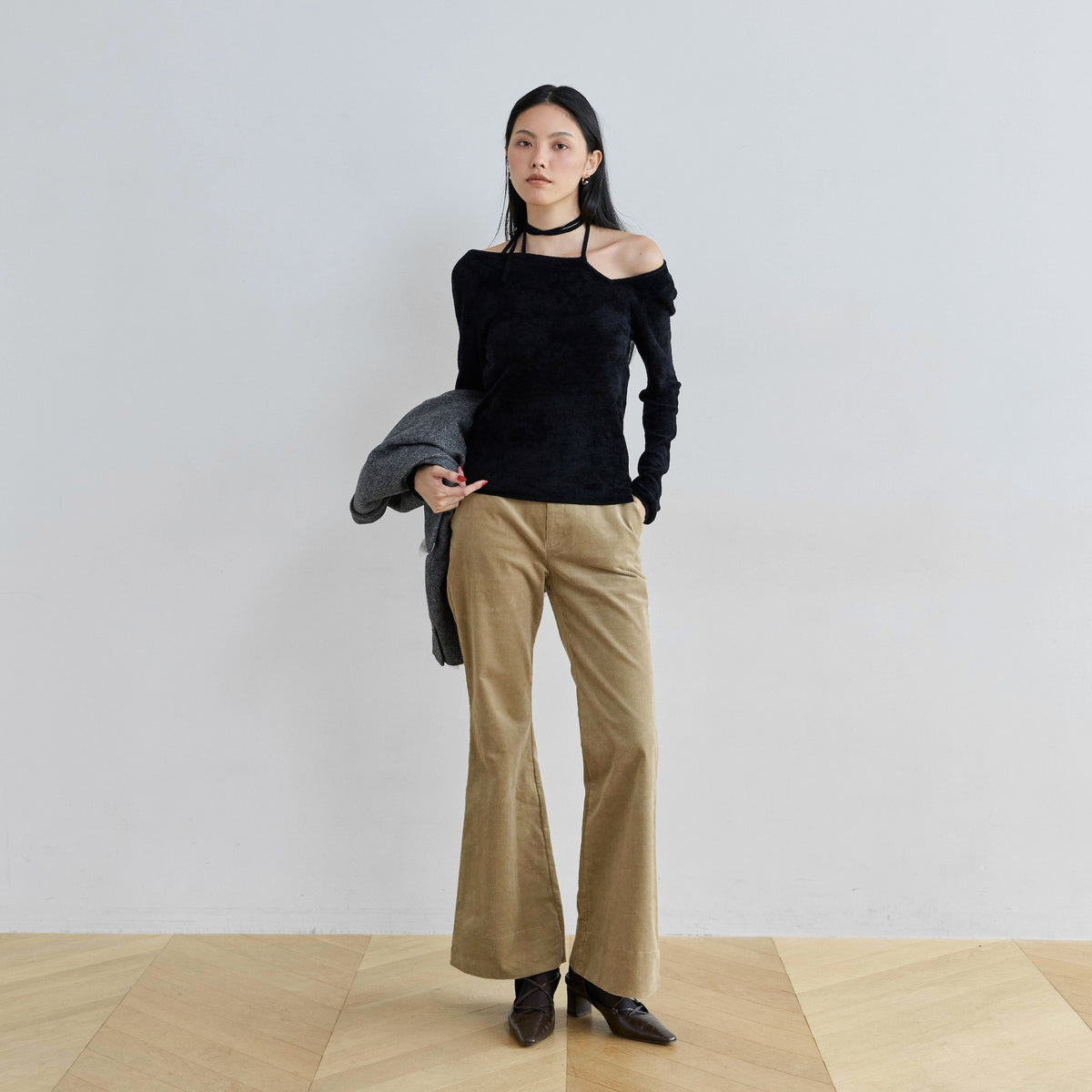 ベロアタッチニットChokerトップス