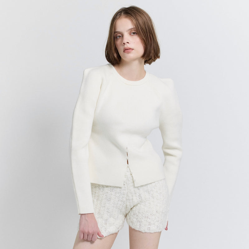 パワーショルダーFrontボタンKnitトップス