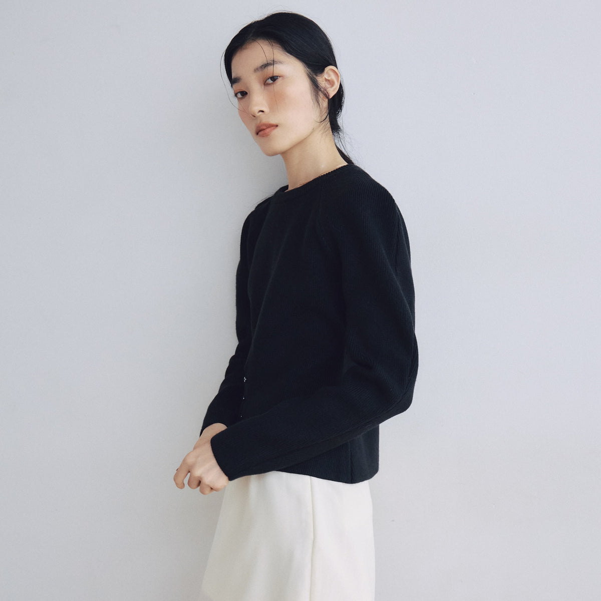 パワーショルダーFrontボタンKnitトップス