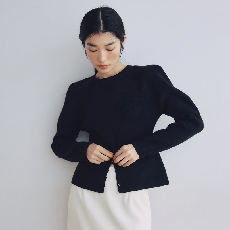 パワーショルダーFrontボタンKnitトップス