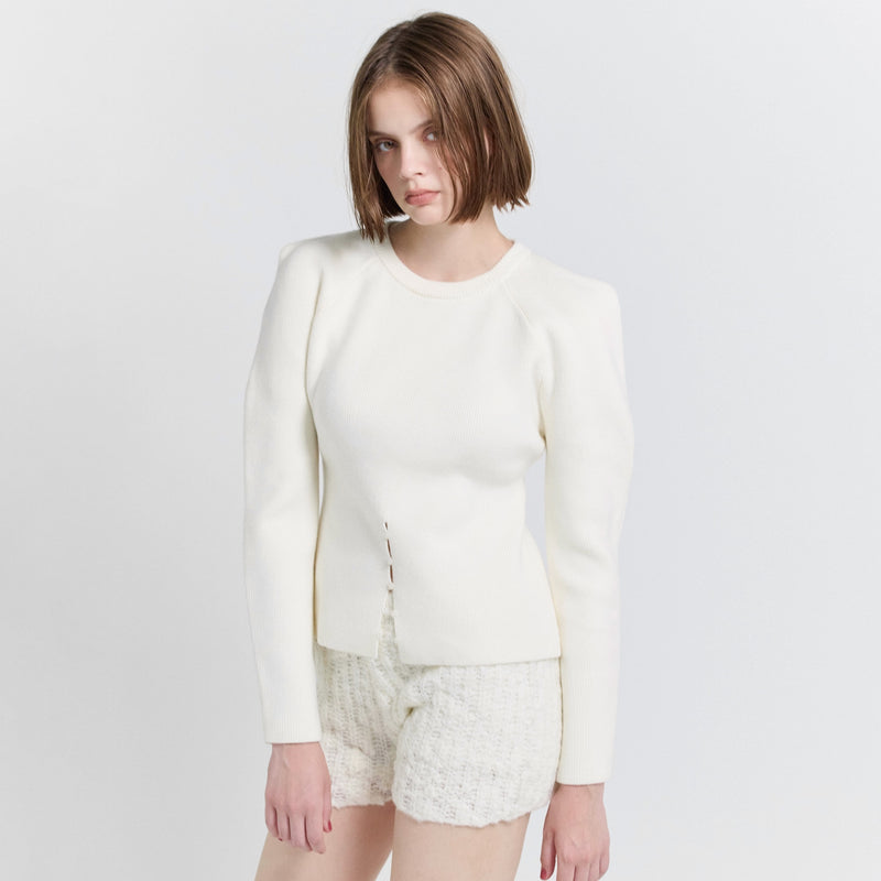 パワーショルダーFrontボタンKnitトップス