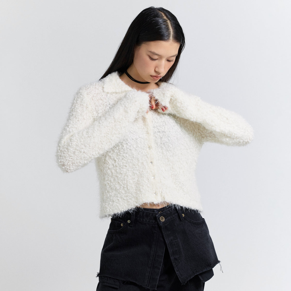 Bubble YarnニットPOLOトップス