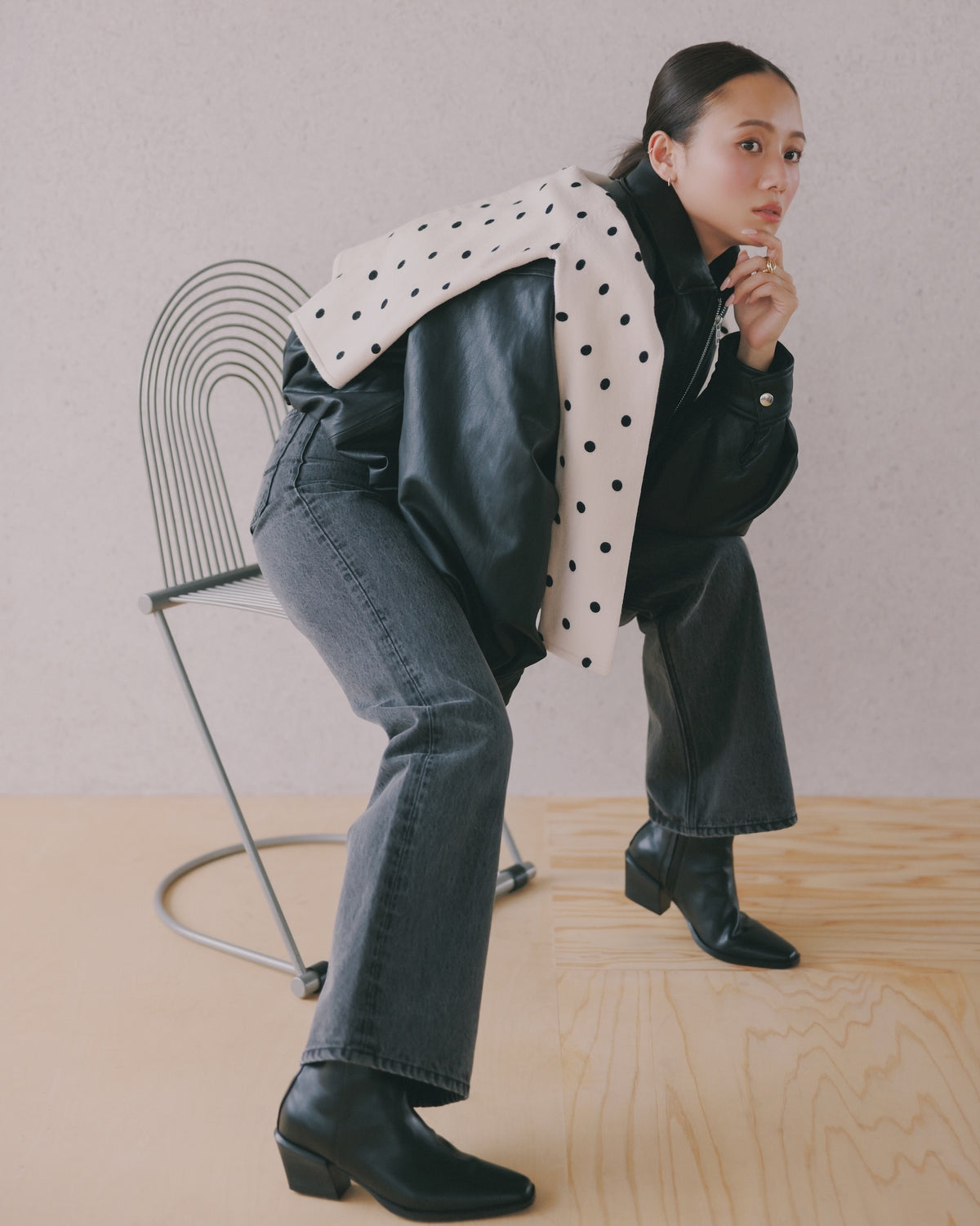 collab ECOレザーボンバージャケット
