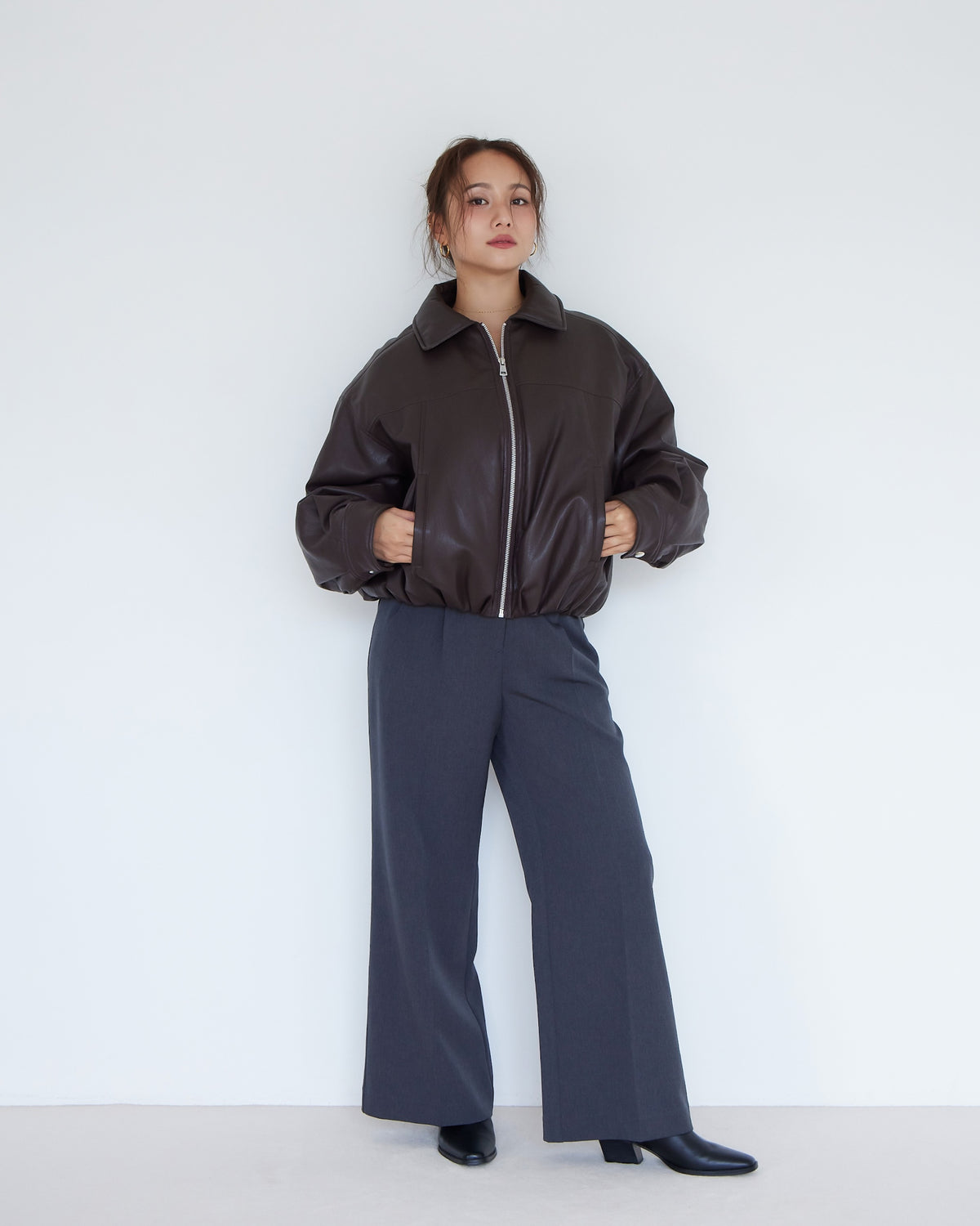 collab ECOレザーボンバージャケット