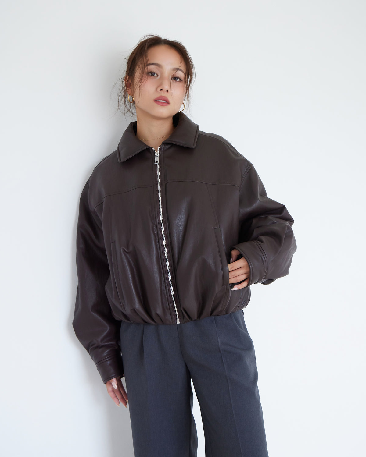 collab ECOレザーボンバージャケット