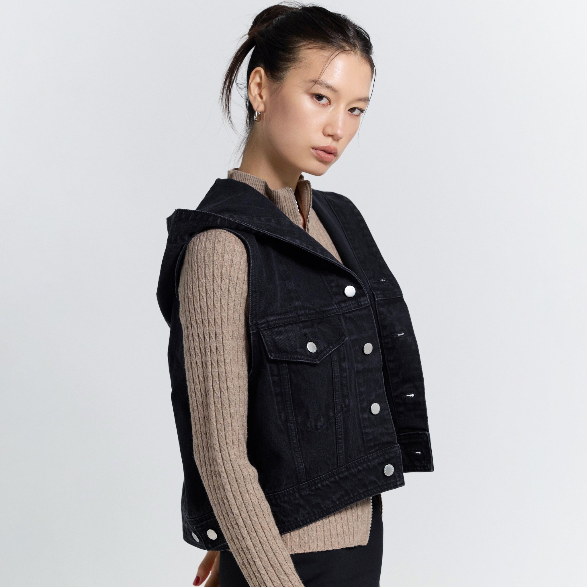 セーラーHoodieクロップドデニムベスト