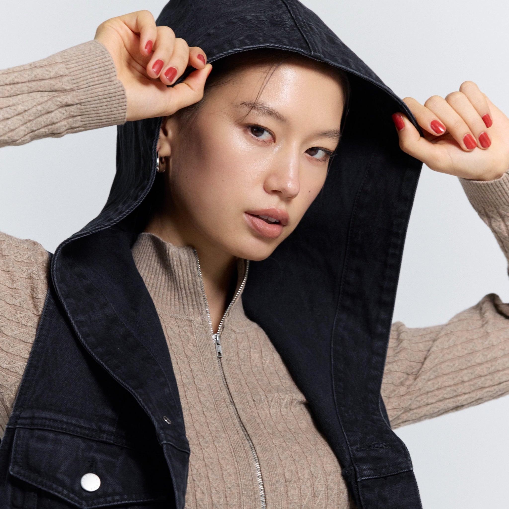 セーラーHoodieクロップドデニムベスト