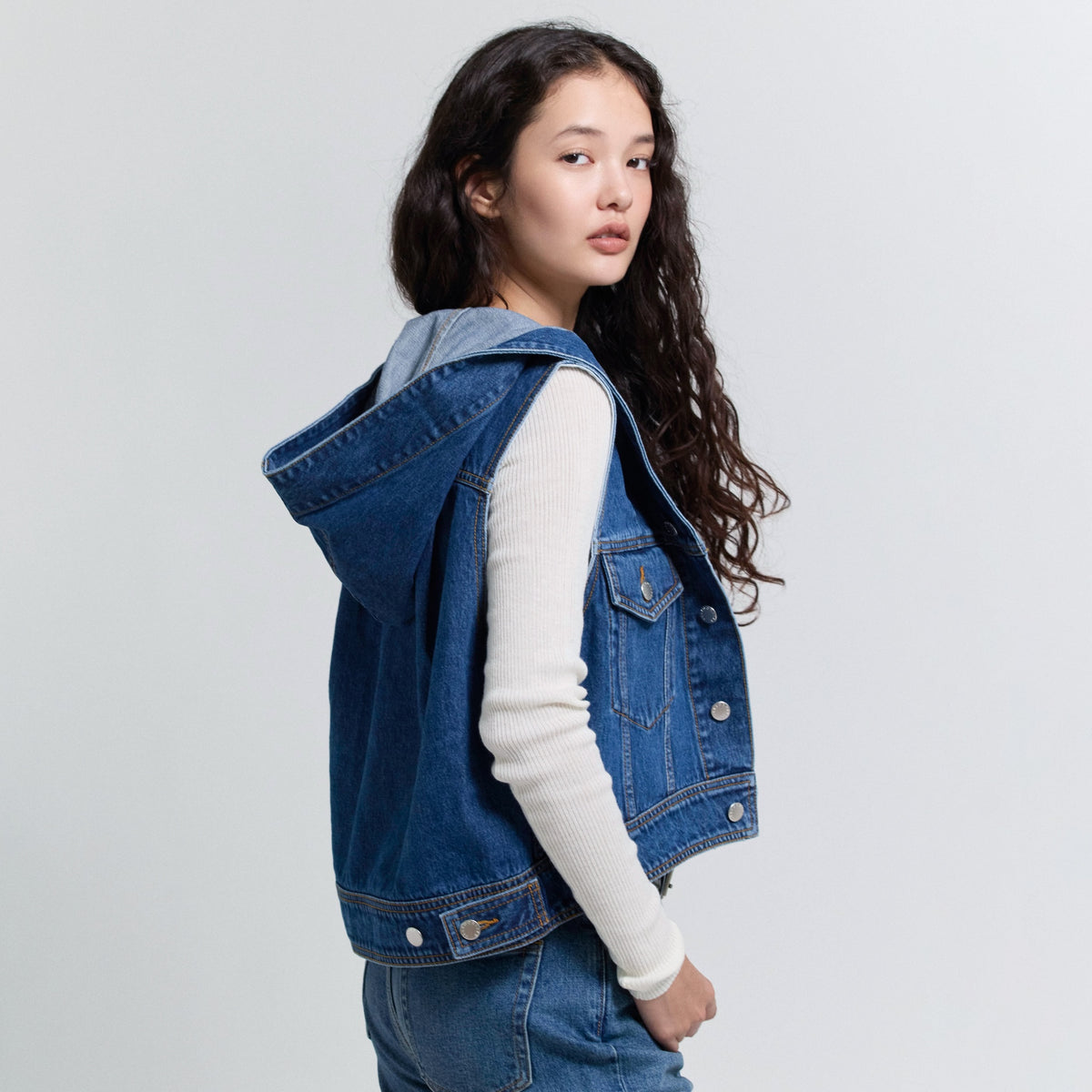 セーラーHoodieクロップドデニムベスト