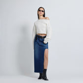 Curve-cut Denim Long Skirt