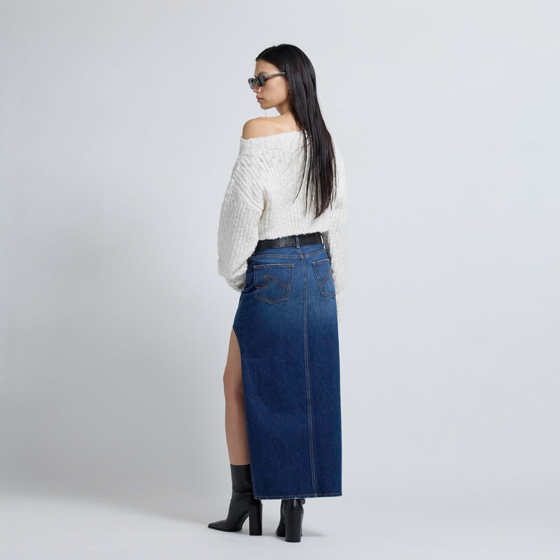 Curve-cut Denim Long Skirt