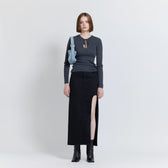 Curve-cut Denim Long Skirt