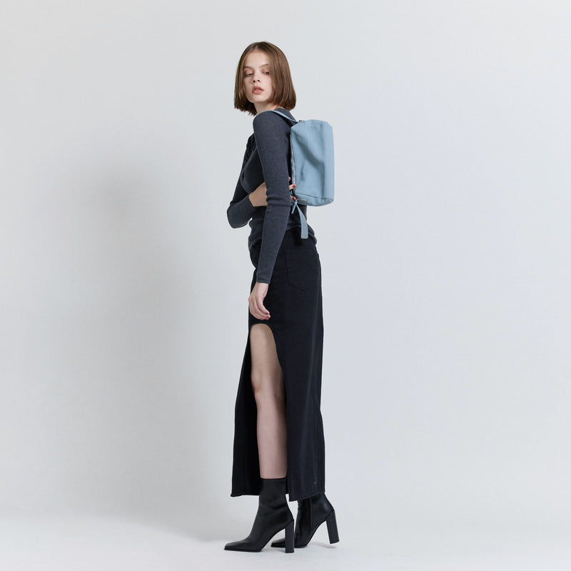 Curve-cut Denim Long Skirt