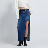 Curve-cut Denim Long Skirt